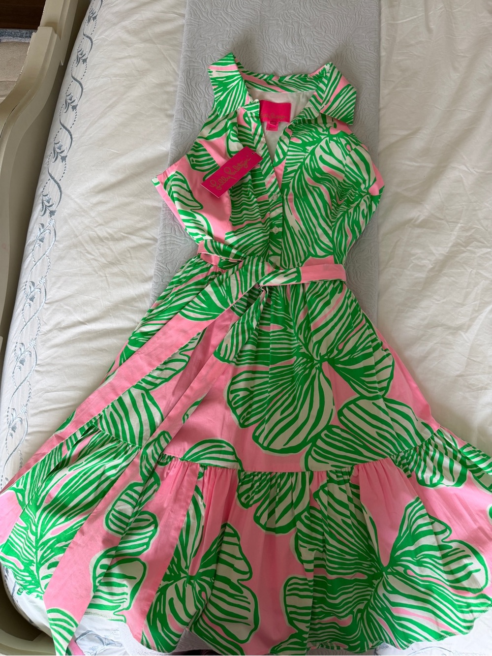 Lilly Pulitzer Pink Dress with Green Tropical Leaf Print